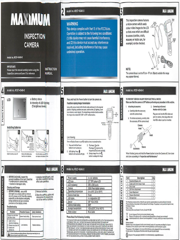 MAXIMUM Inspection Camera 5745480 Manual PDF Camera Computer