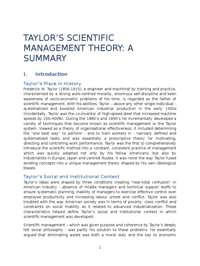 Frederick Taylor Scientific Management A Summary Pdf Scientific
