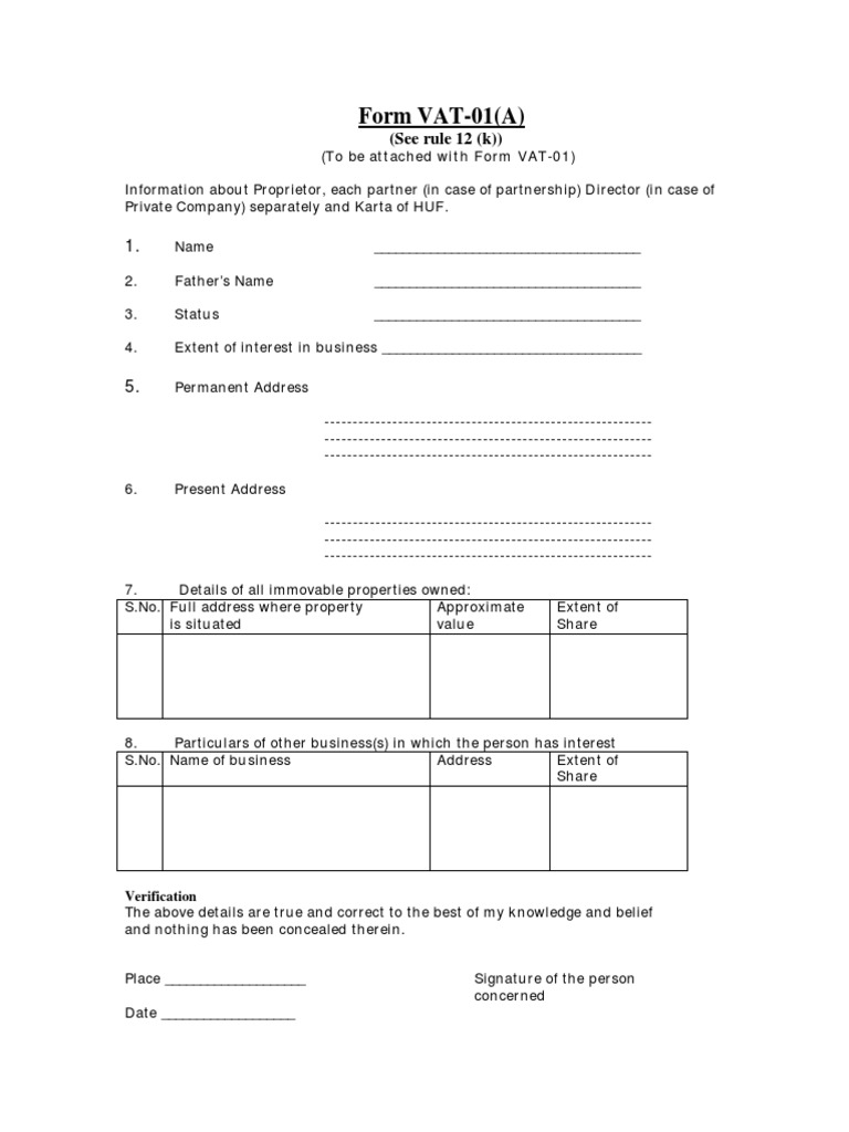 VAT-01(A) Proprietor Info Form | PDF