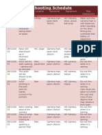 Shooting Schedule: Scene Location Personnel Equipment Risk Assessment