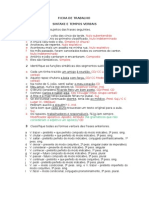 Ficha de trabalho sobre Sintaxe e Verbos