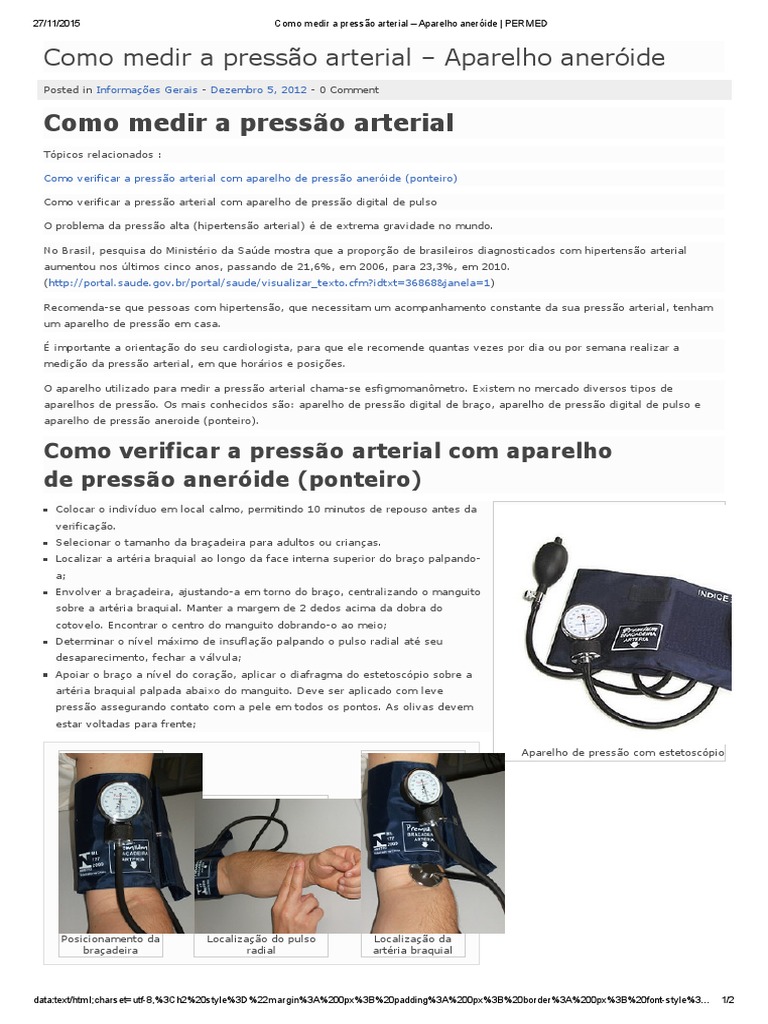 Como medir a pressão arterial corretamente: instruções detalhadas para ...