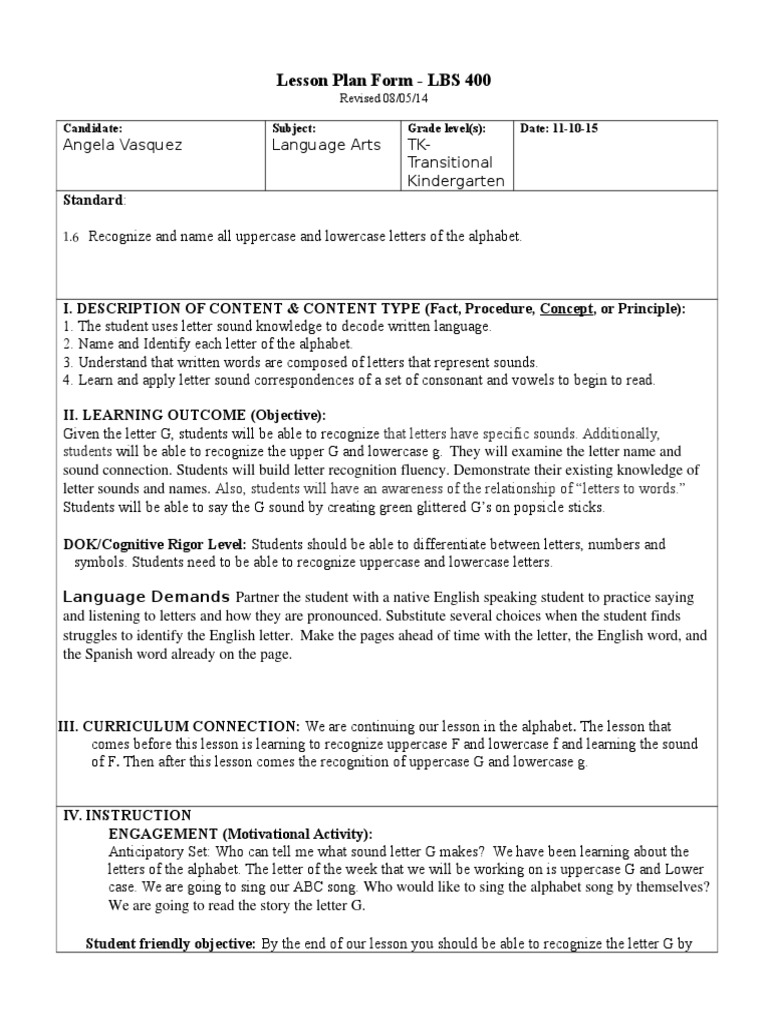Lesson Plan TK PDF Letter Case English Language