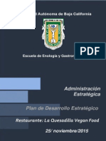 Plan de Desarrollo Estratégico. Restaurante, La Quesadilla, Vegan Food