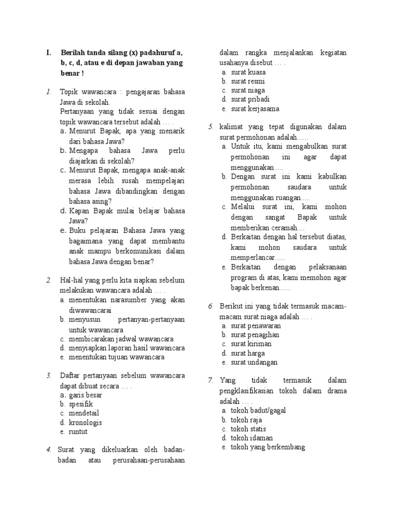 Soal Bahasa Indonesia sma kelas xi