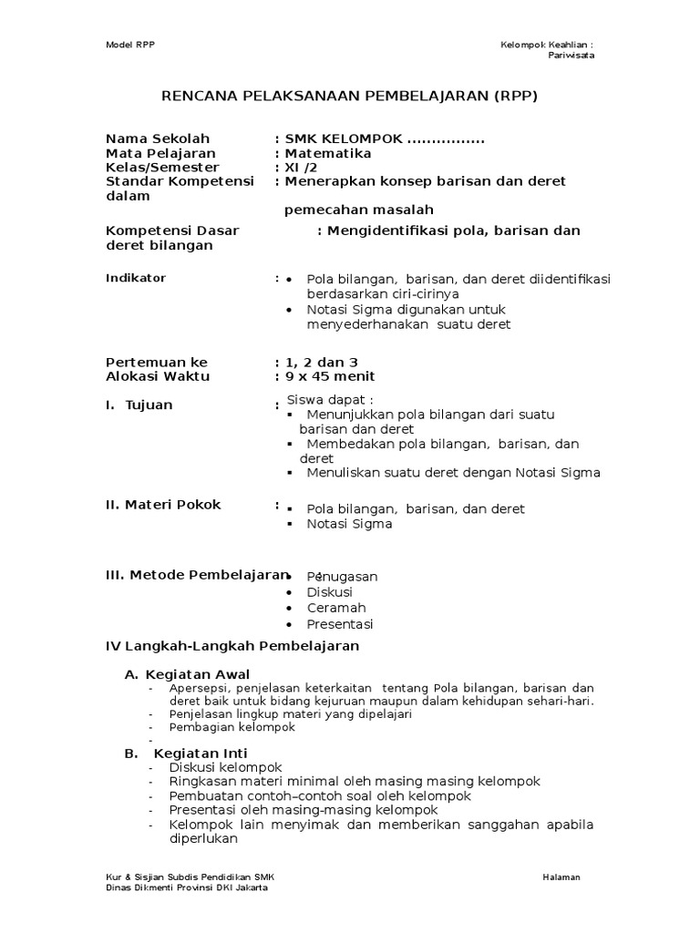 Rpp Barisan Dan Deret