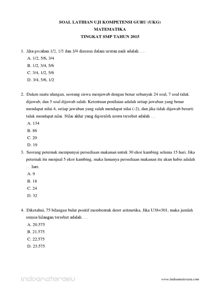 Soal Ukg Smp Matematika Pdf