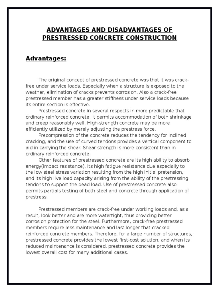 Advantages and Disadvantages of Prestressed Concrete | PDF ...