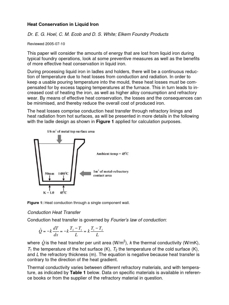 Heat Conservation in Liquid Iron, 20050710 PDF Heat Transfer