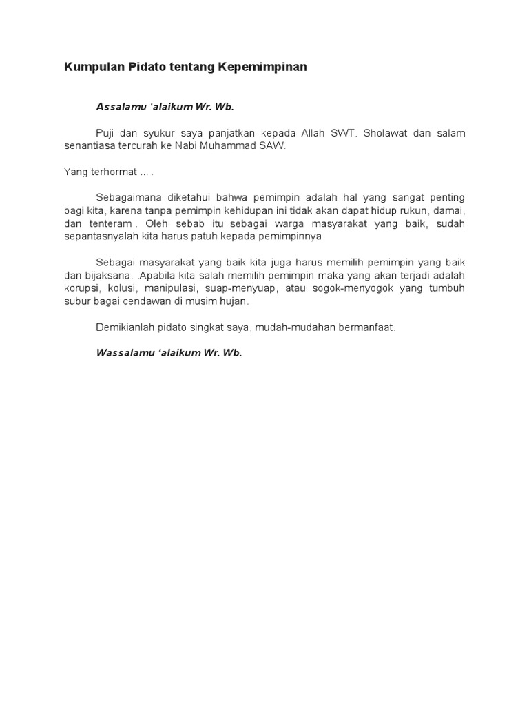 Contoh Pidato Tentang Kepemimpinan Di Sekolah