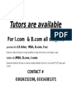 Tutors Are Available: Contact # 03026152198, 03314381371