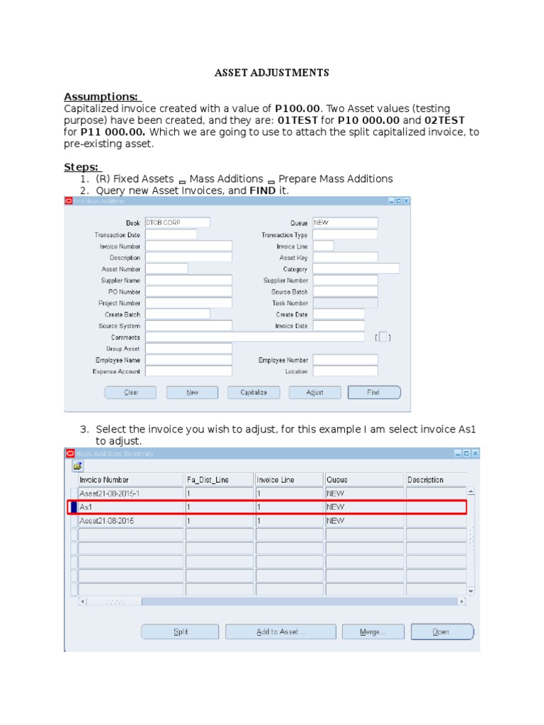 Asset Invoice Split and Adjustment Guide | PDF | Finance & Money ...