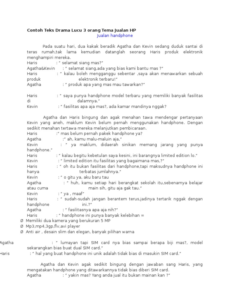 Teks Drama Lucu 3 Orang Tema Jualan HP Teks Drama Lucu 3 Orang Tema Jualan HP