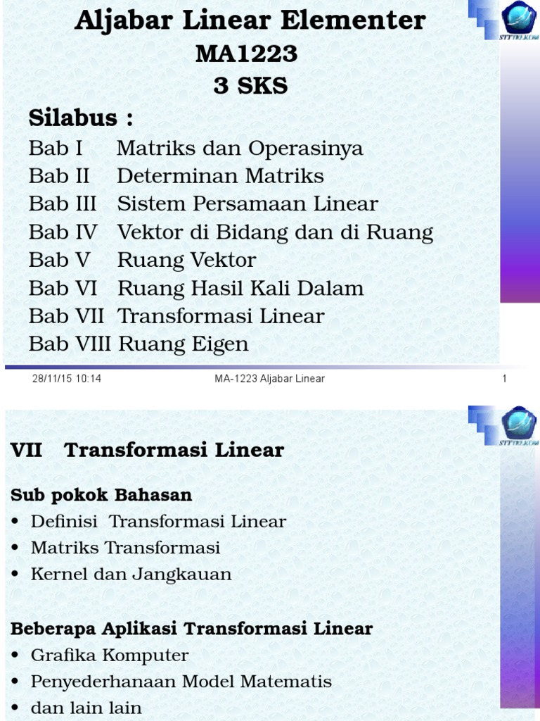 Transformasi Linear dalam Aljabar Linear | PDF | Metode & Bahan Ajar ...