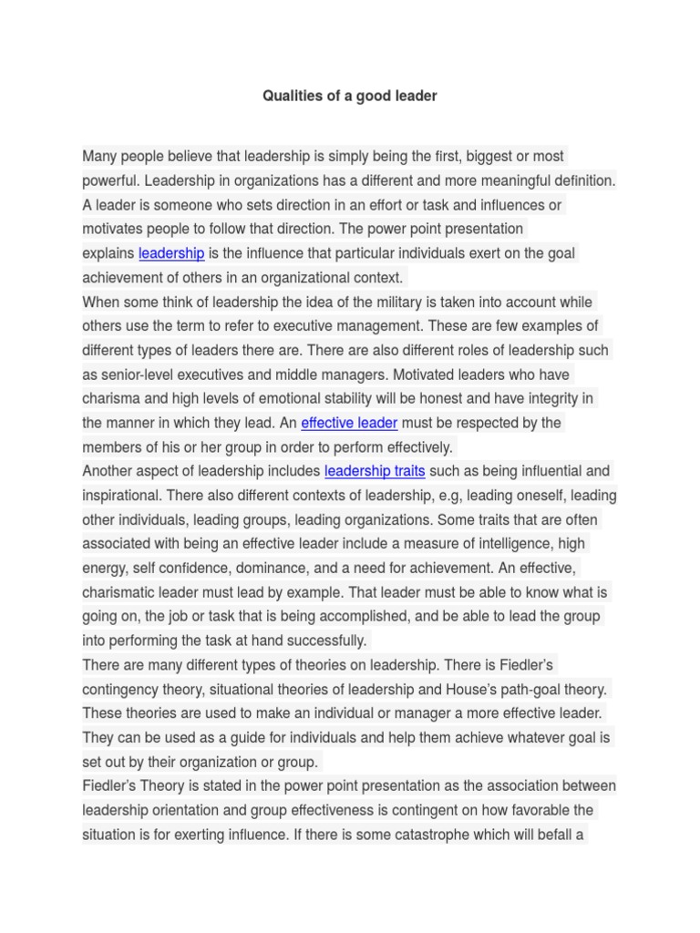 Qualities of A Good Leader | PDF | Leadership | Applied Psychology