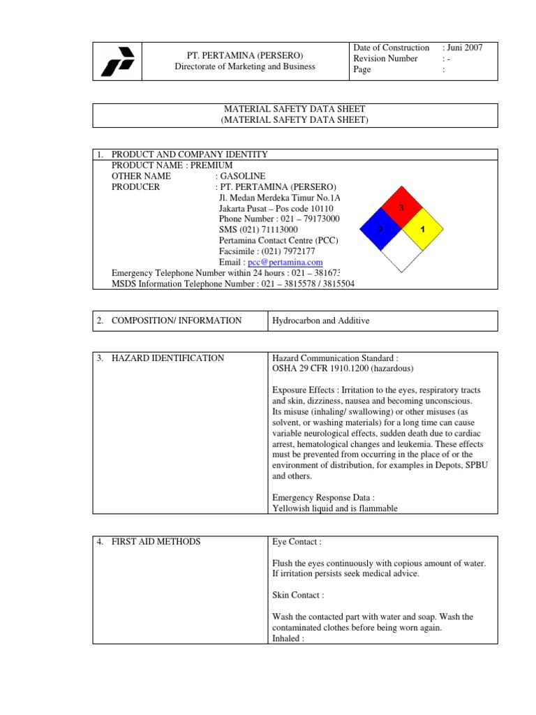 SDS Premium English Combustion Dangerous Goods
