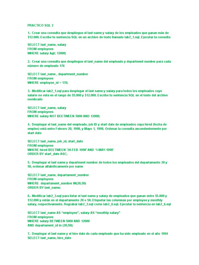 Consultas SQL para Empleados y Salarios | PDF | SQL | Archivo de ...