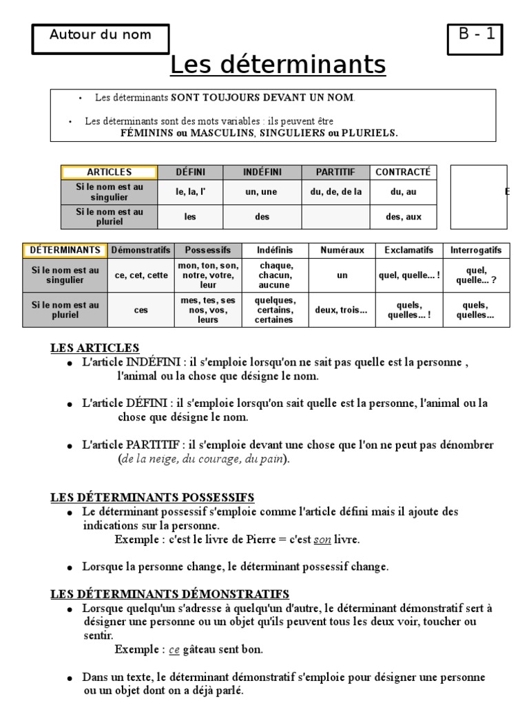 Exercices Sur Les Déterminants Et Les Pronoms 5ème Pdf Les Déterminants CE2 | PDF | Nombre grammatical | Langues
