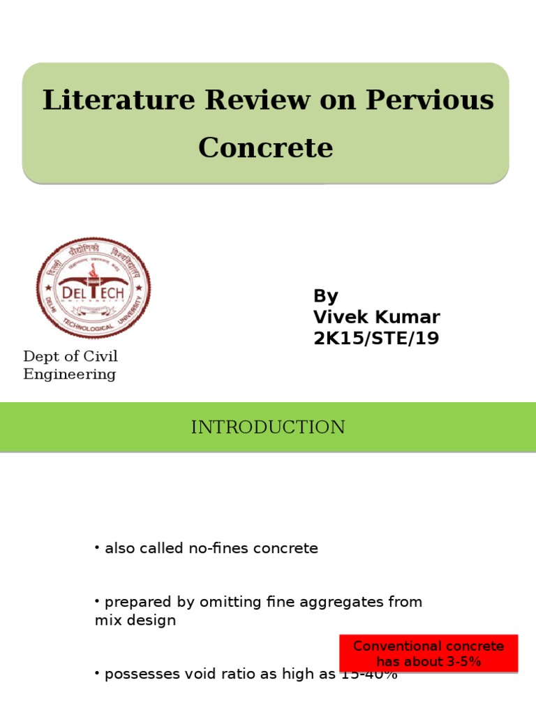 Literature Review On Pervious Concrete Literature Review On Pervious