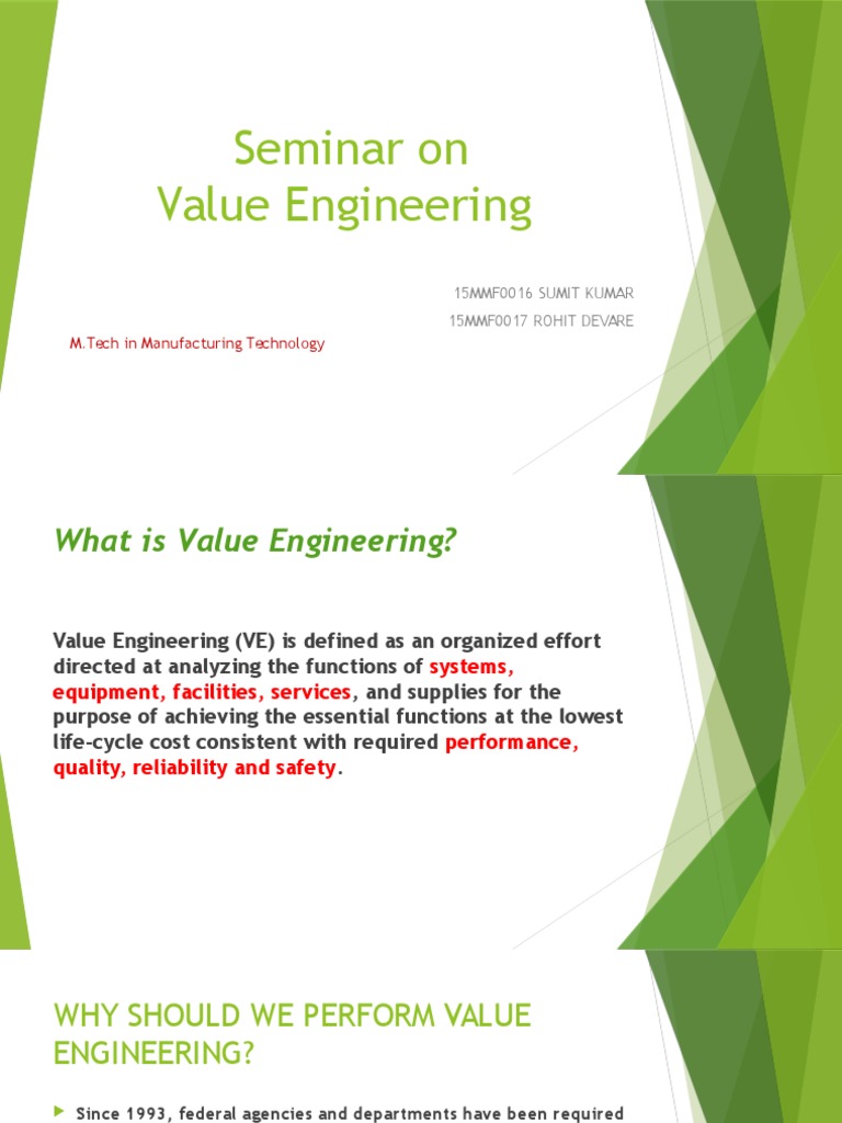 Value Engineering Seminar Overview | PDF | Technology & Engineering