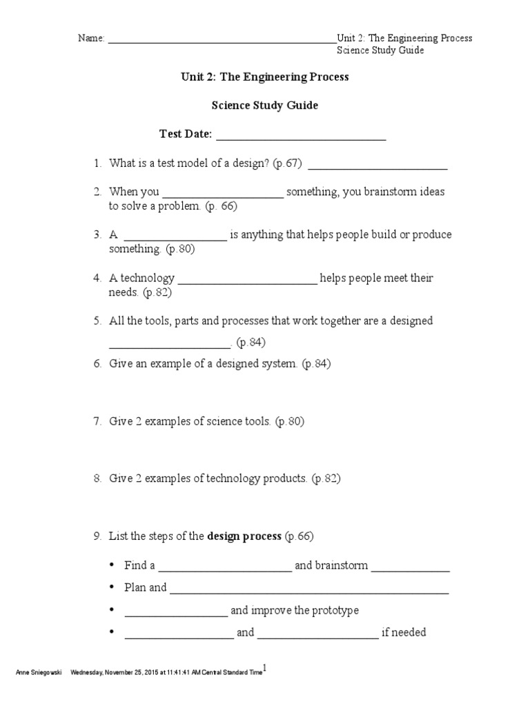 Unit 2: The Engineering Process Science Study Guide Test Date | PDF ...