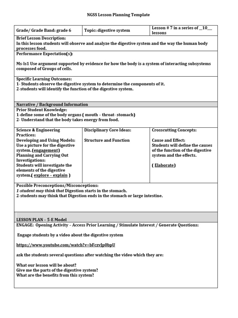 Grade 6 Digestive System Lesson Plan | PDF | System | Digestion