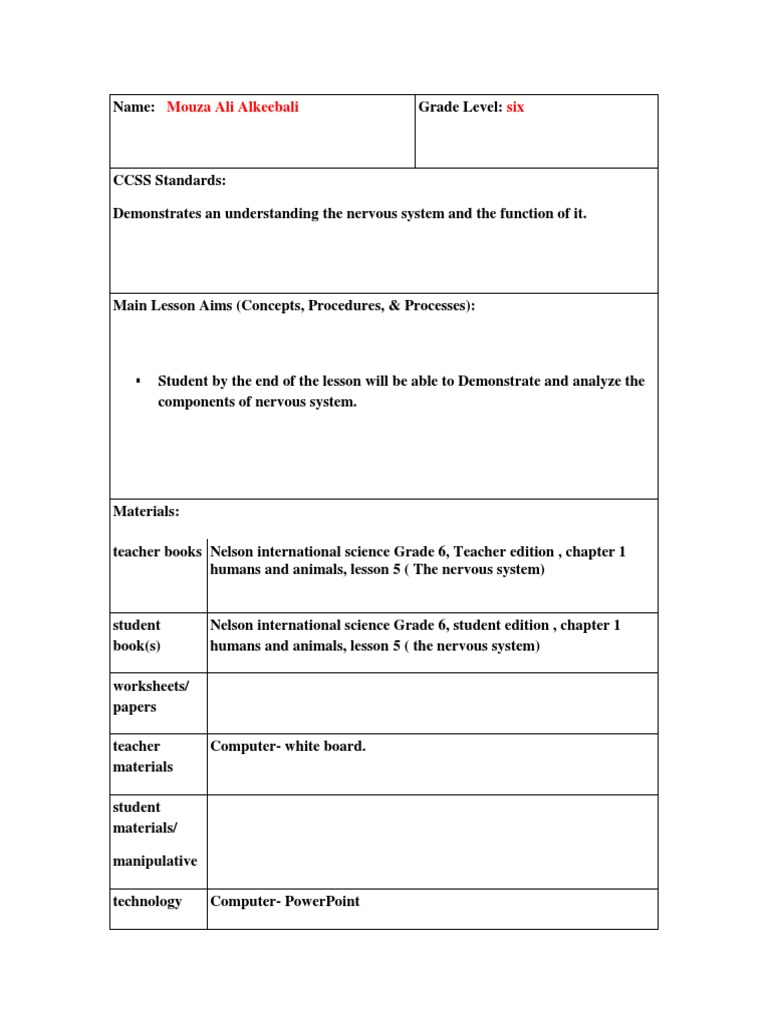 Understanding the Nervous System for Grade 6 | PDF