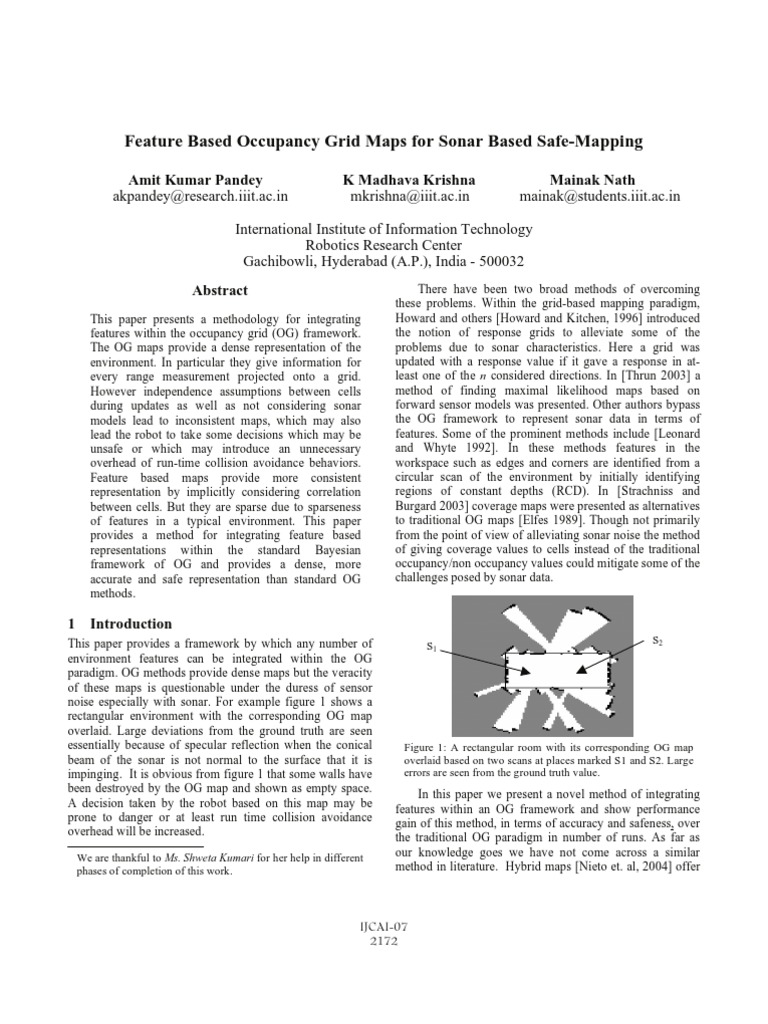 Feature Based Occupancy Grid Maps For Sonar Based Safe-Mapping | PDF ...