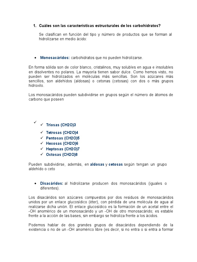 Cuáles Son Las Características Estructurales de Los Carbohidratos | PDF ...