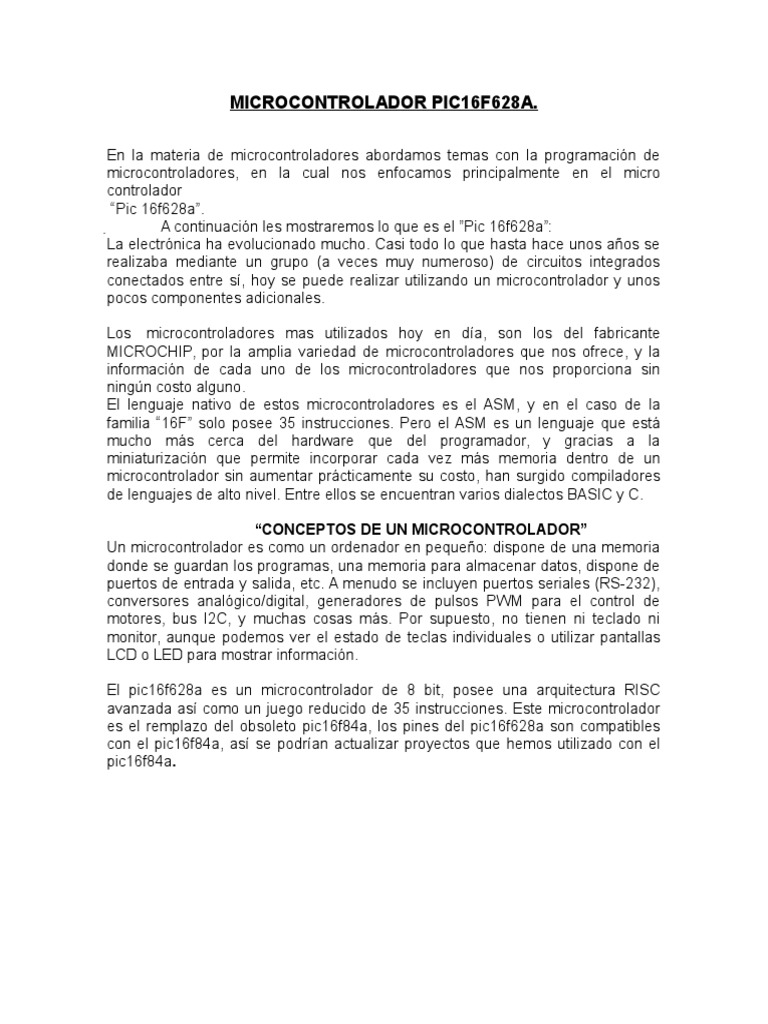 Características del PIC16F628A | PDF | Tecnología | Negocios