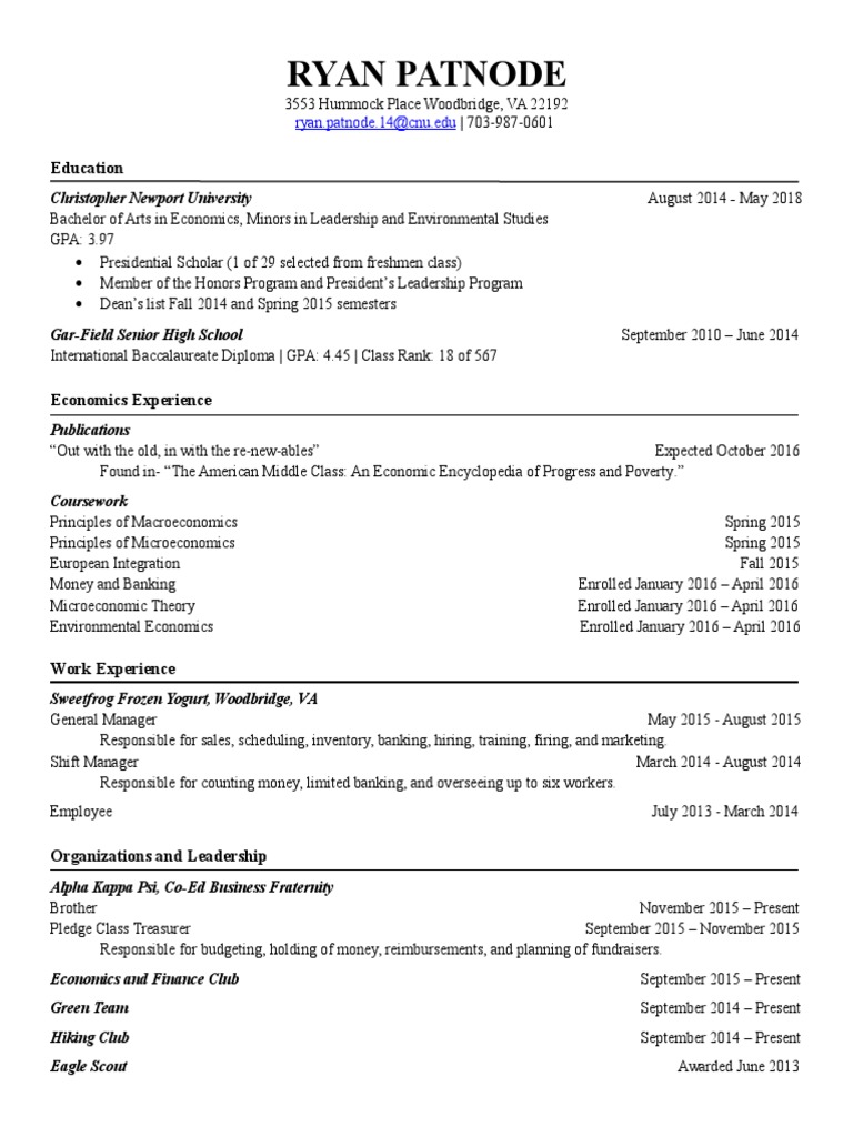 Ryan Patnode Resume | PDF | Self-Improvement