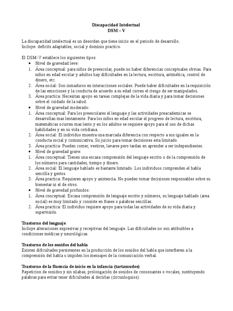 Resumen Dsm V Discapacidad intelectual Adultos