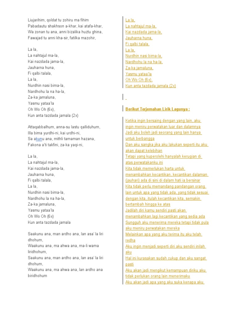 Lirik Kun Anta Pdf