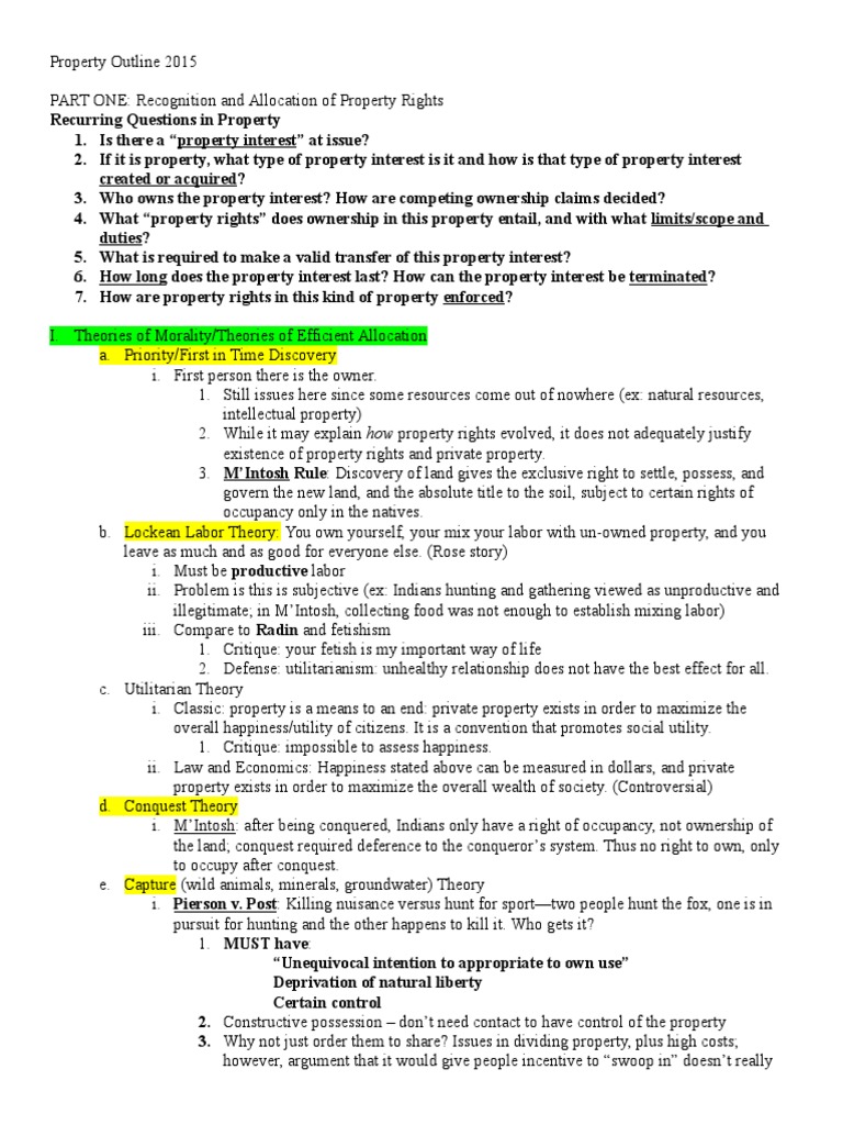 Property Rights and Theories Explained | PDF | Foreclosure | Fee Simple