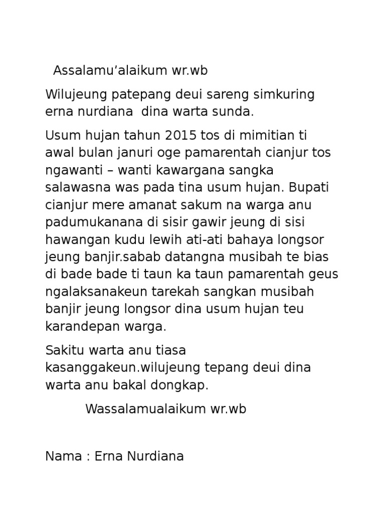 Contoh Warta Sunda Tentang Lingkungan – Ini