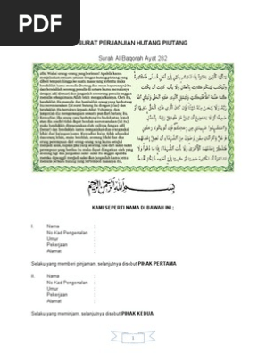 Surat Perjanjian Hutang Piutang Ringkas Cara Islam Secara Ansuran Pdf