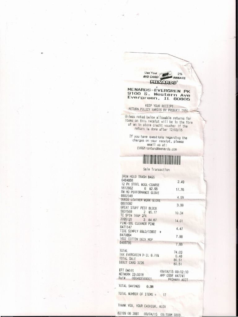 Menards Receipt and Return Policy | PDF