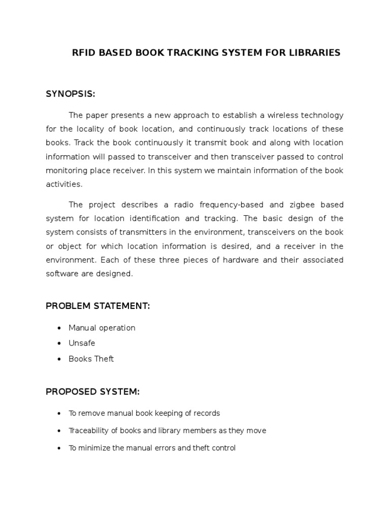 RFID Book Tracking System for Libraries | PDF | Radio Frequency ...