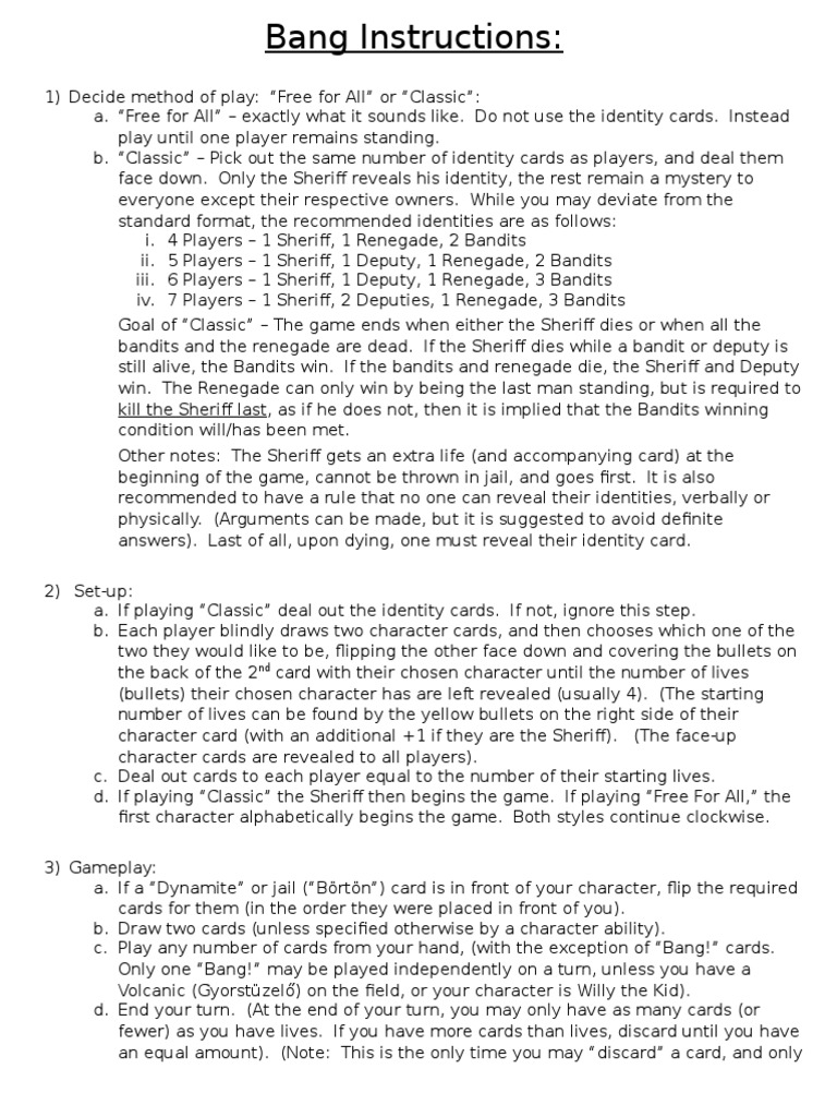 Bang Instruction | PDF | Leisure Activities | Games Of Chance