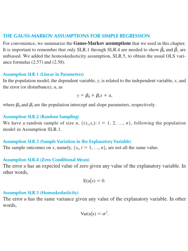 The GaussMarkov Assumptions For Simple Regression
