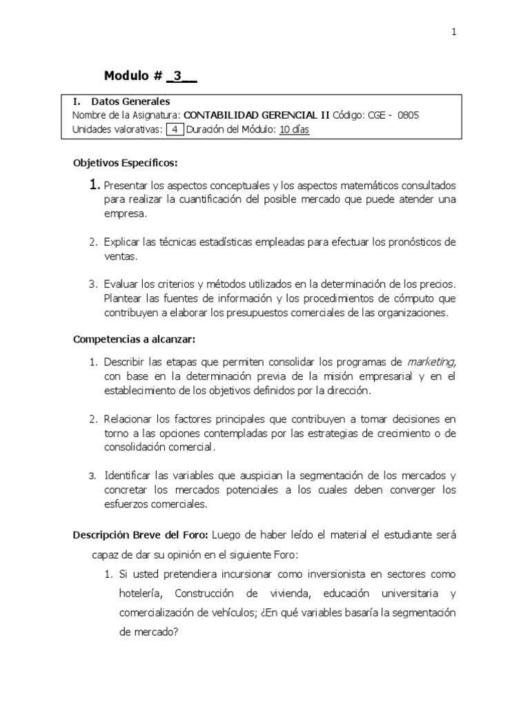 Modulo 3 Contabilidad Gerencial Ii PDF | PDF | Mercado (economía ...