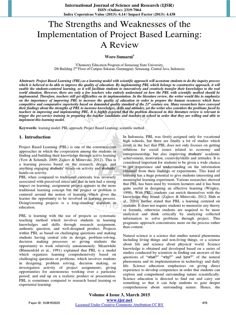 The Strengths and Weaknesses of The Implementation of Project Based ...