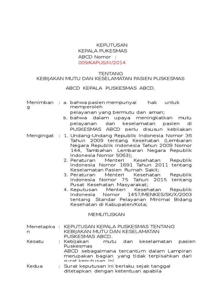 Contoh Surat Keputusan In English