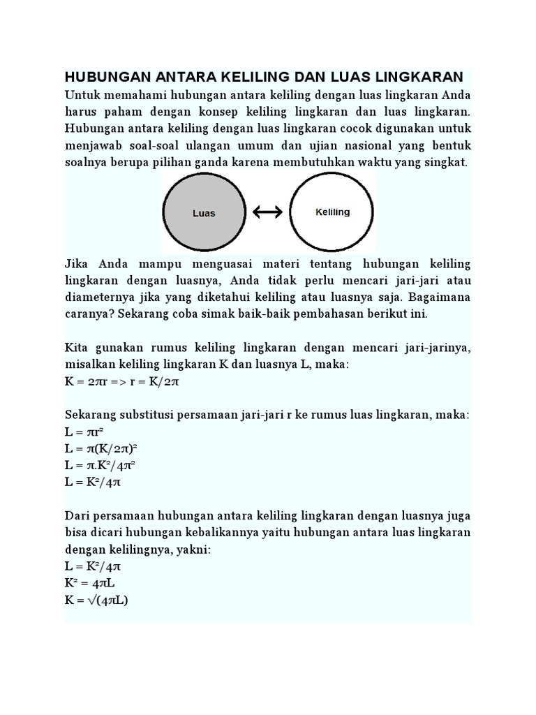 Hubungan Antara Keliling Dan Luas Lingkaran