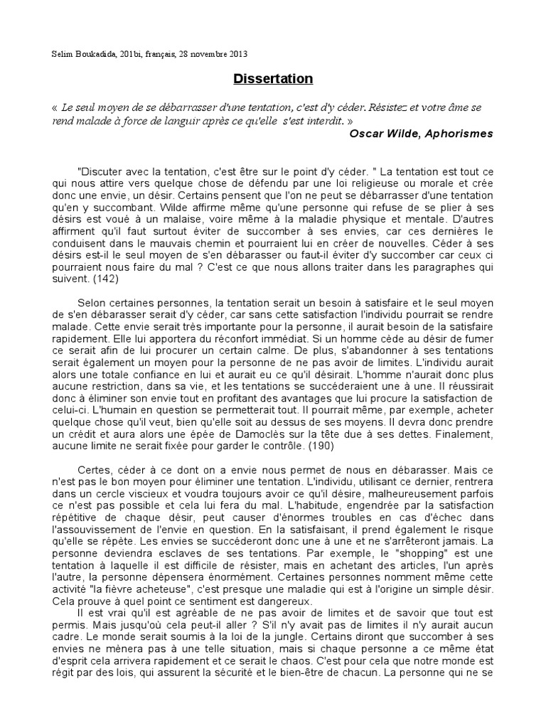 Dissertation Sur Les Tentations Risque Science