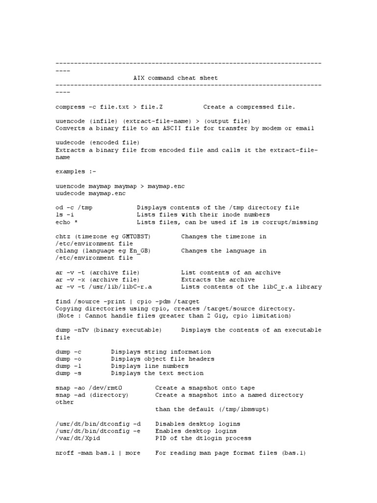 Aix Commands Cheat Sheet | PDF | File System | Backup