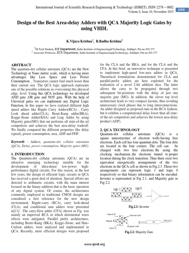 Design Of The Best Area Delay Adders With Qca Majority Logic Gates By