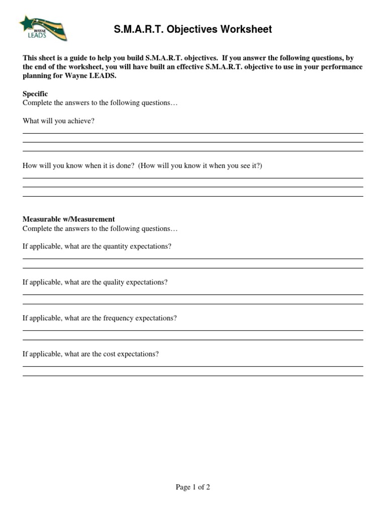 S.M.A.R.T. Objectives Worksheet Guide | PDF | Self-Improvement