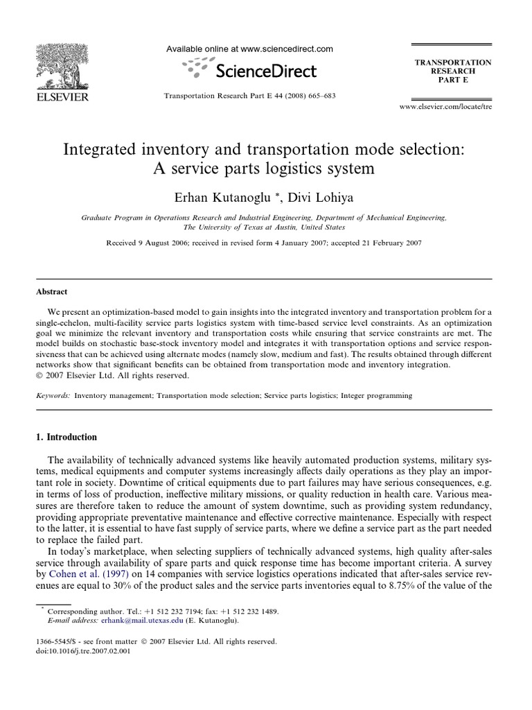 Integrated Inventory and Transport Optimization | PDF | Inventory ...