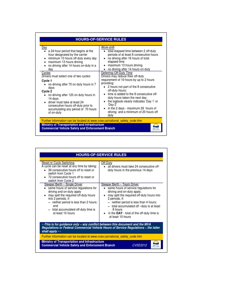 Hours of Service Regulations Overview | PDF